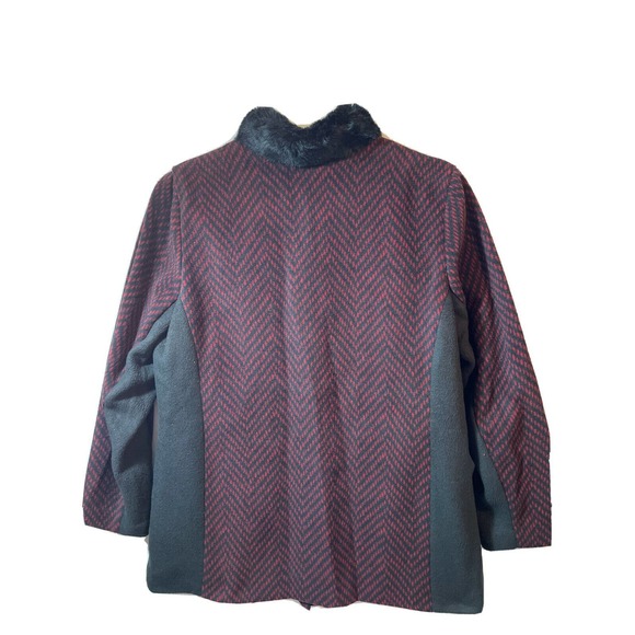 Bob Mackie Wearable Art Ladies M Lines Fleece Jacket Faux Fur Collar - Picture 2 of 7